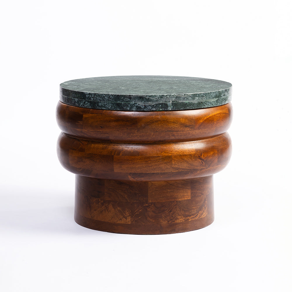 Sylvan Mango Wood Side Table with Green Marble
