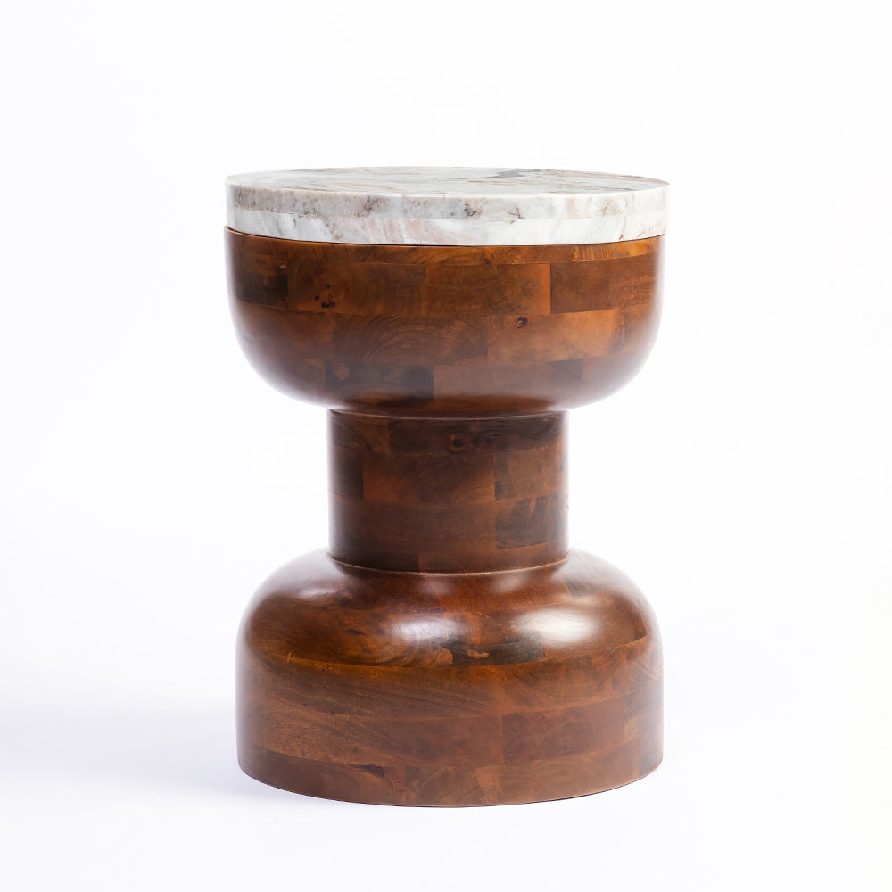 Lizzy Mango Wood Side Table with Sawar Marble