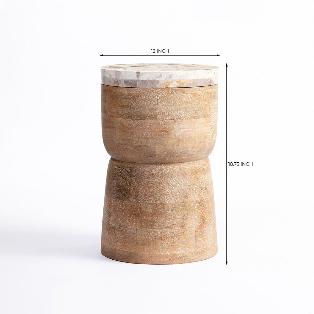 Benee Mango Wood Side Table with Panther Marble