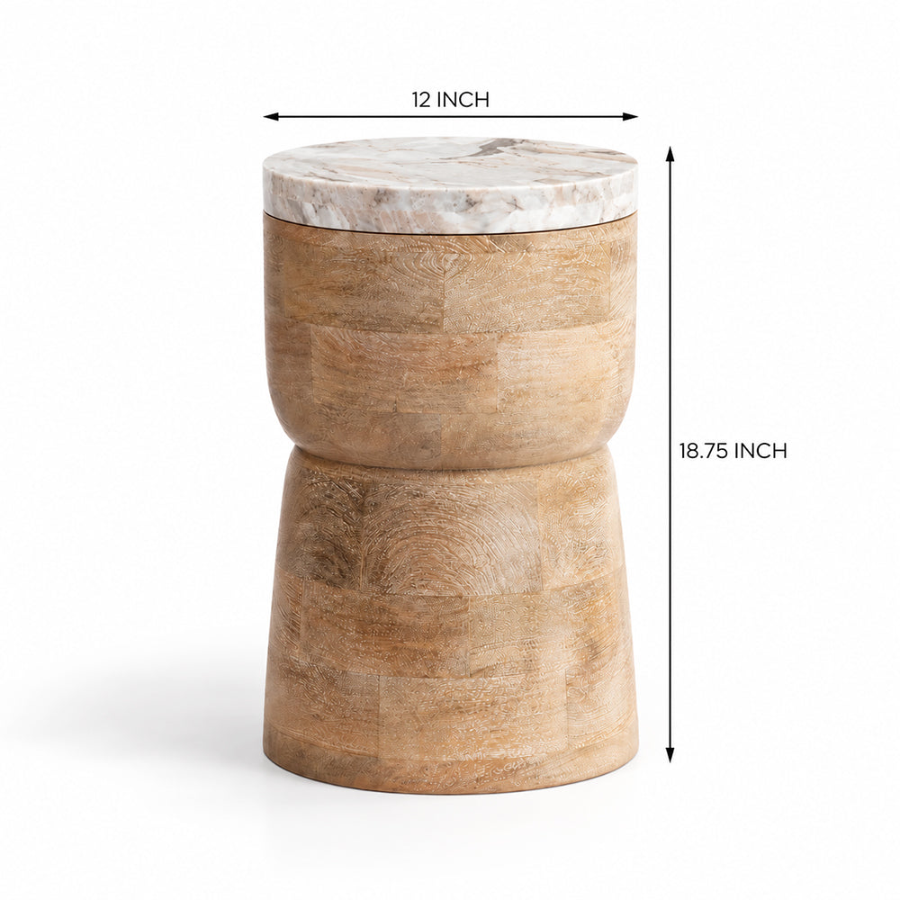Benee Panther Marble & Mango Wood Side Table – Brown