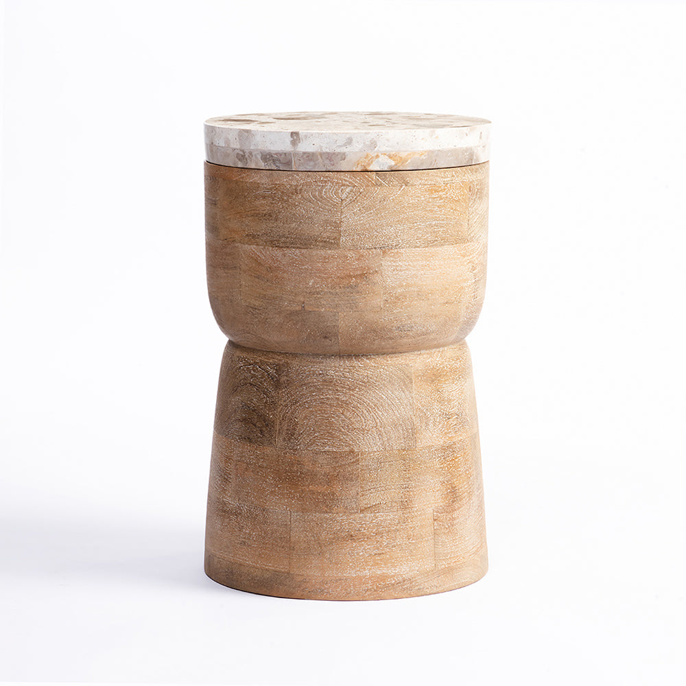 Benee Mango Wood Side Table with Panther Marble