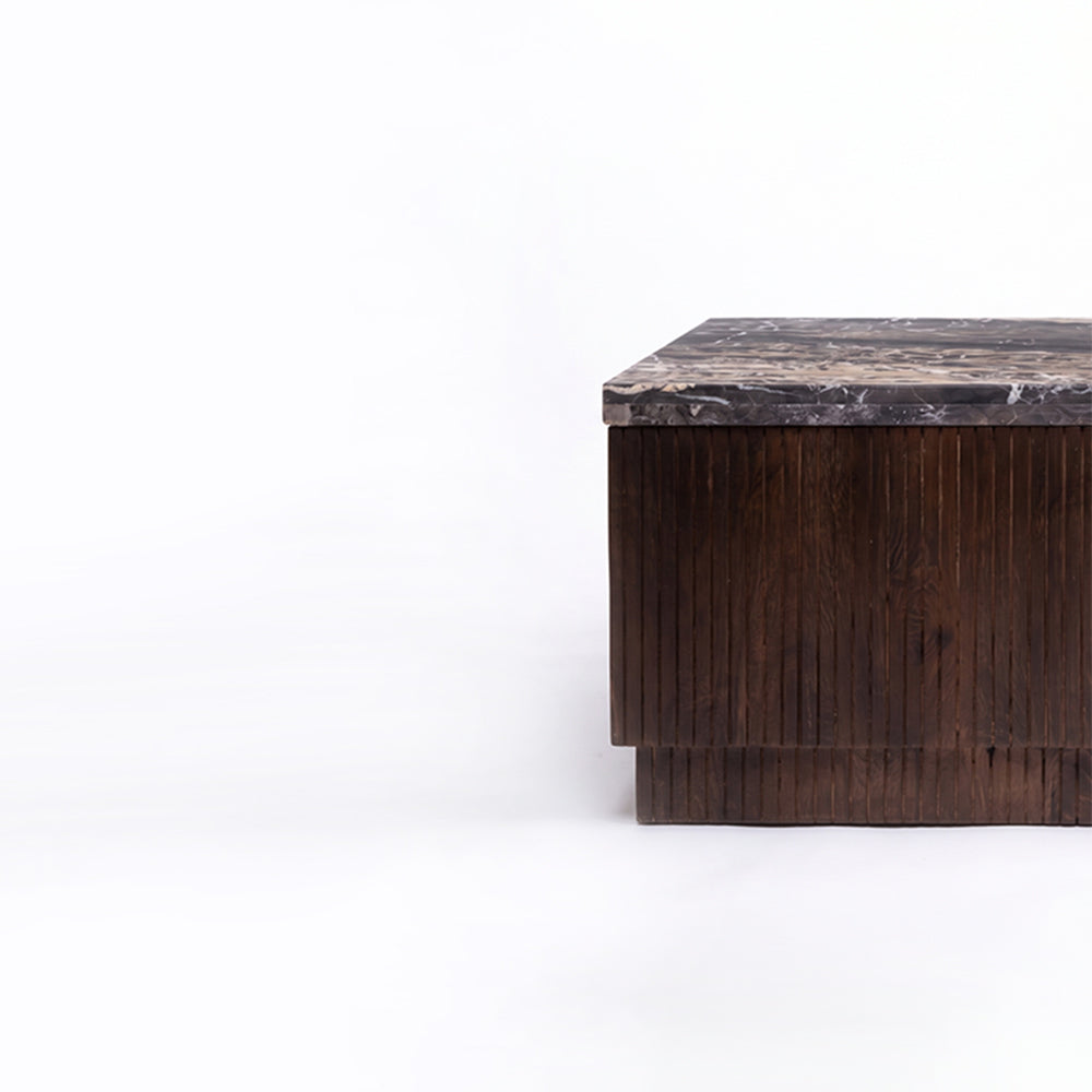 Knox Cappuccino Marble Square Coffee Table with Wood Base - Large