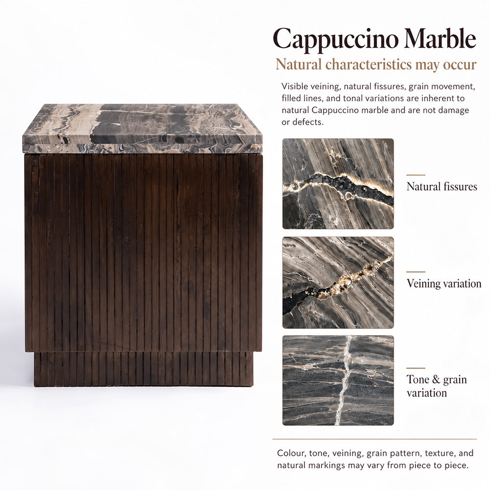 Knox Dark Grey Square Marble Coffee Table With Wood - Small