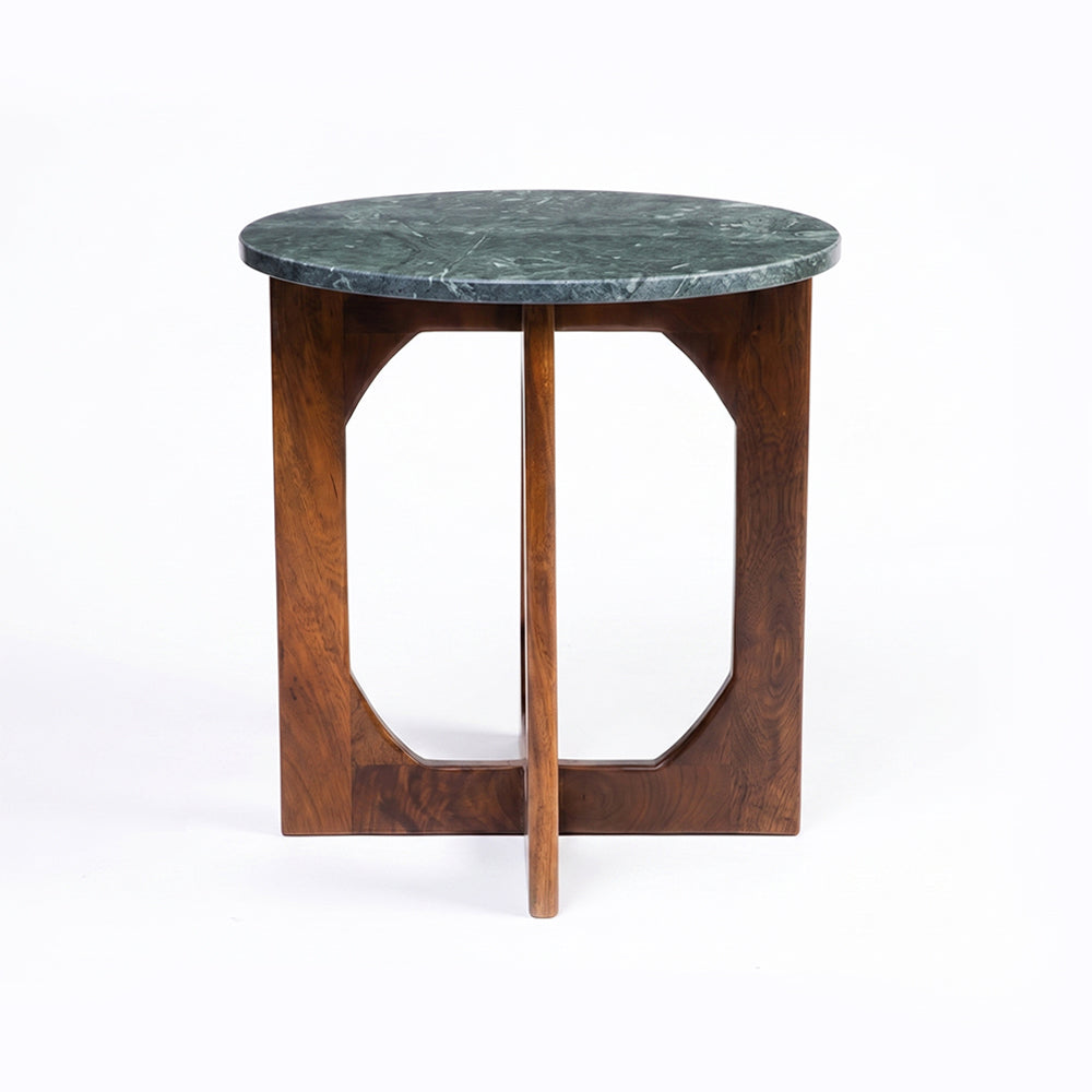 Bea Green Marble Round Coffee Table with Wood Base - Small