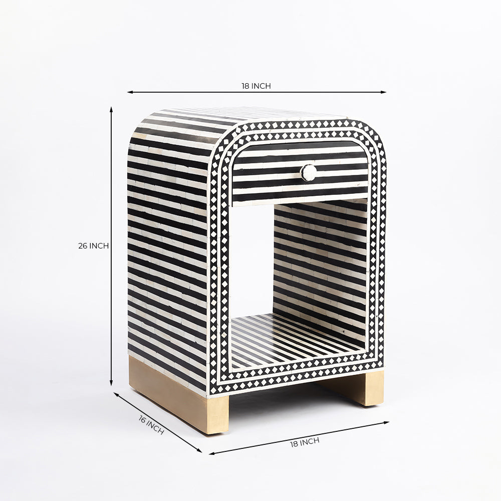 Petal Bone Inlay Bed Side Table