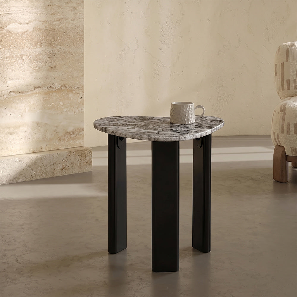 Vael Wood Side Table with Marble
