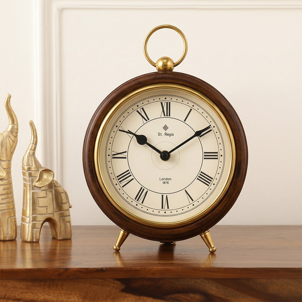 Fable Wood Table Clock with Aluminium, Glass