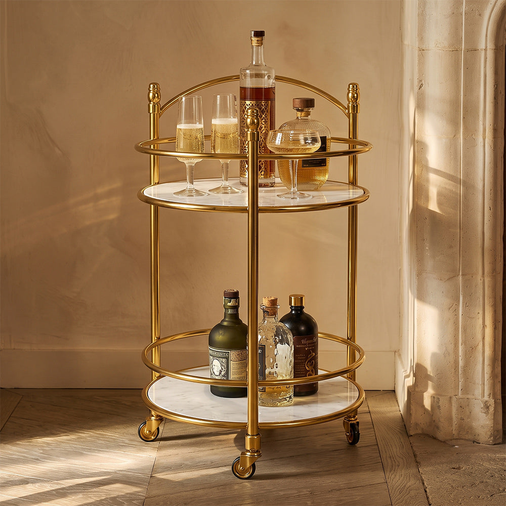 Lorne Stainless Steel Aluminium Trolley - White Marble