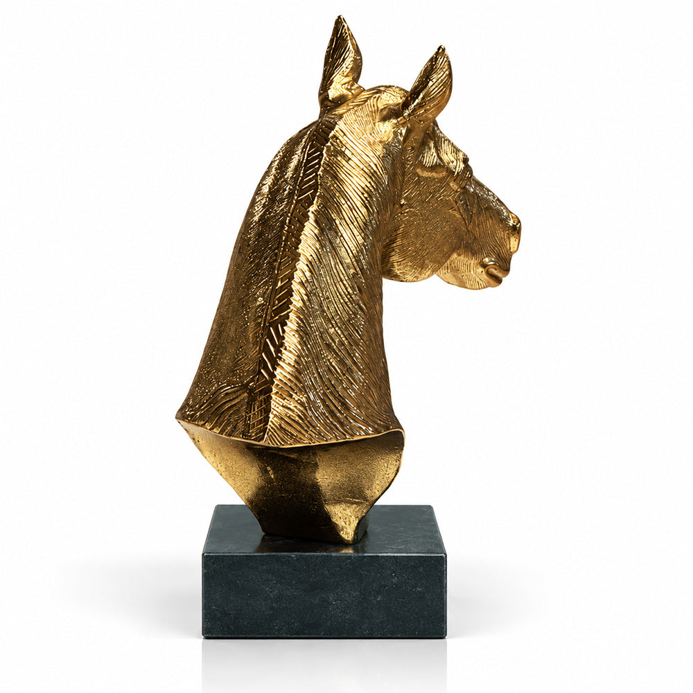 Nori Metal Horse Decorative Object with Green Granite Marble Base