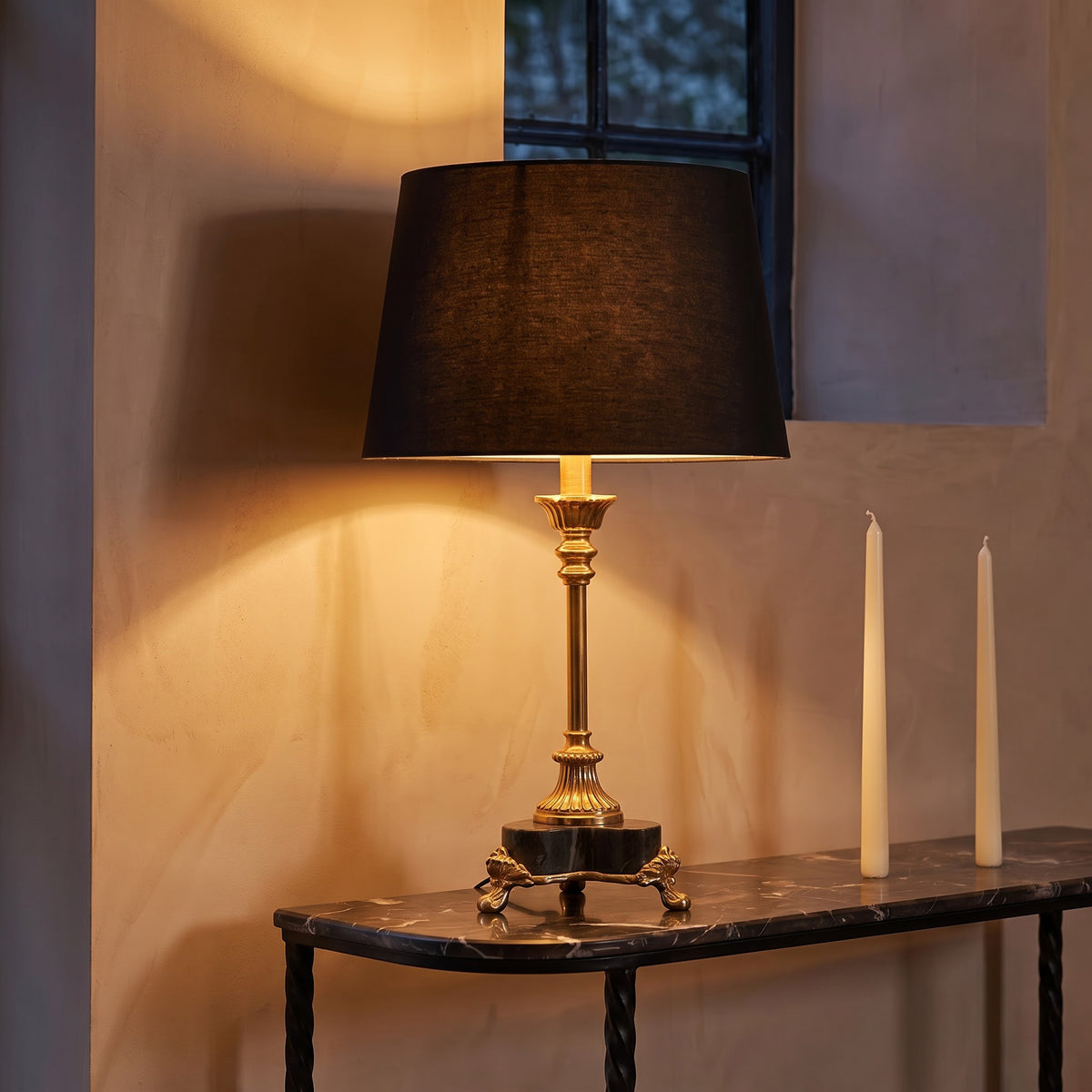 Remi Metal Marble Table Lamp with Black Shade