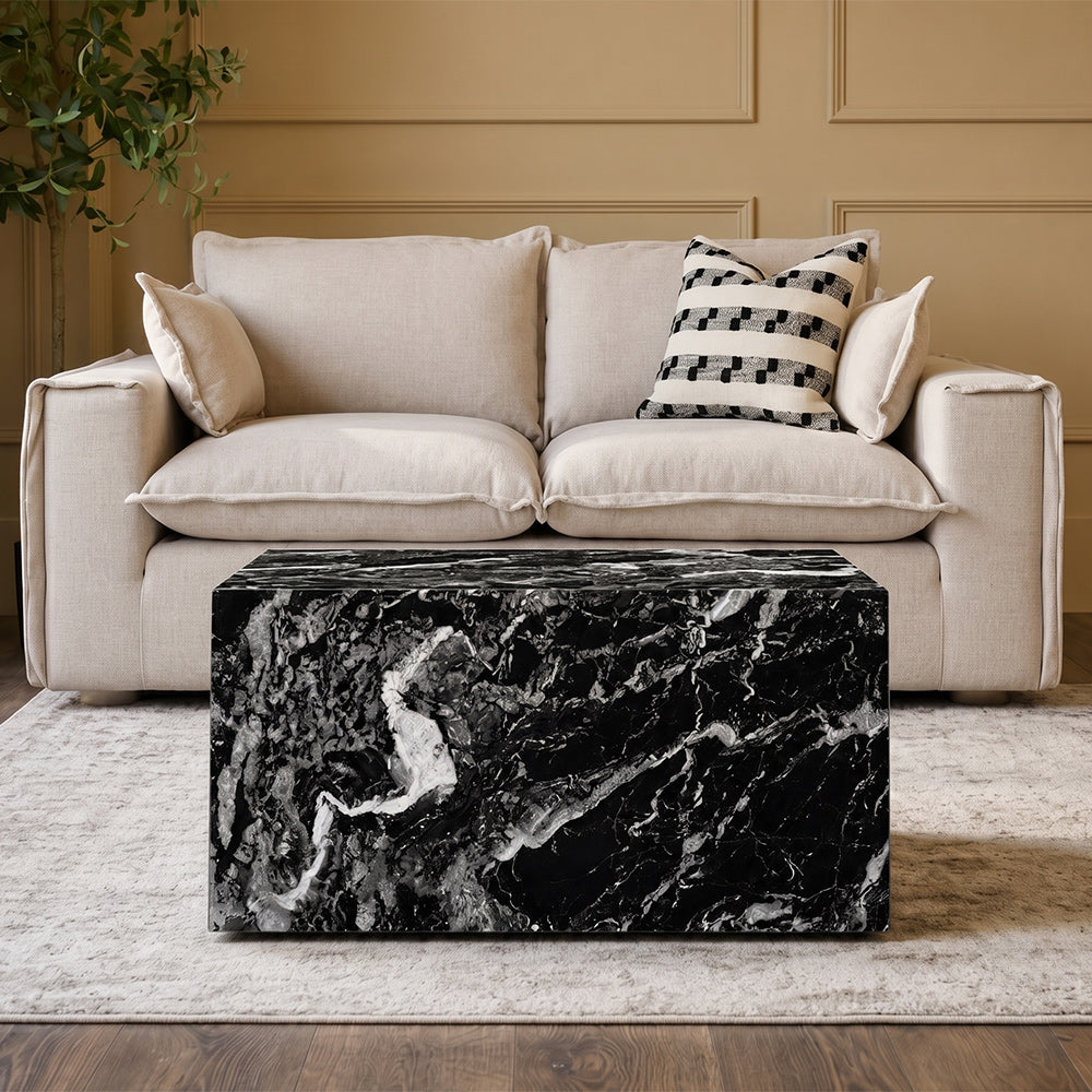 Lennox Marble Coffee Table with Wheel - Black Marble