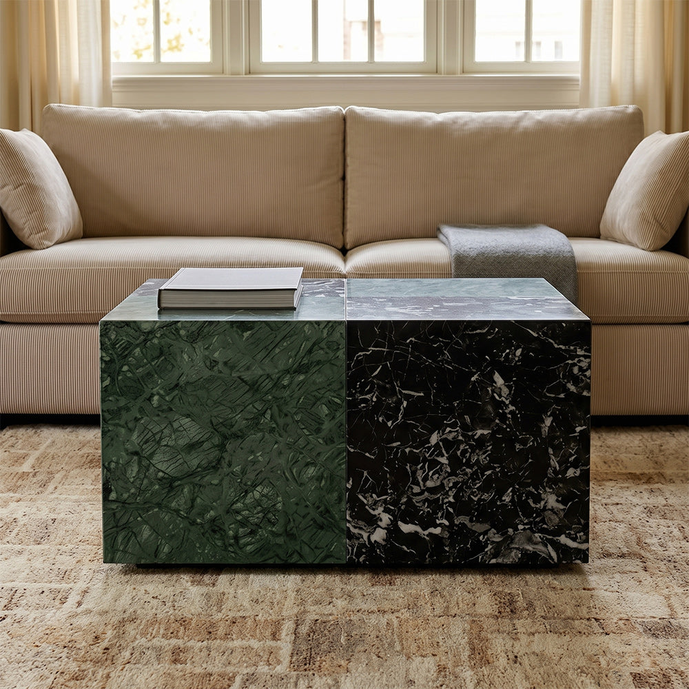 Qube Marble Coffee Table - Green and Black Marble