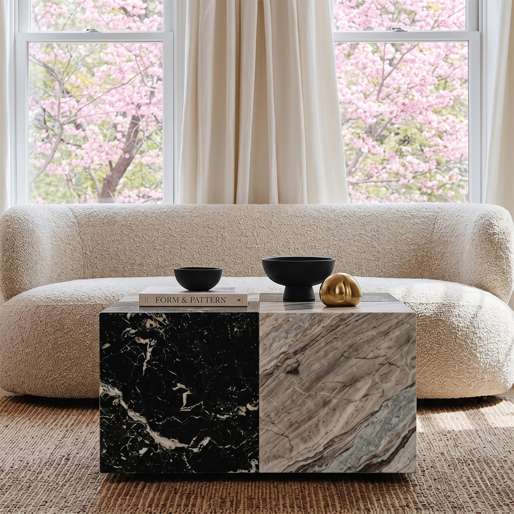 Qube Marble Coffee Table - Black and Sawar Marble