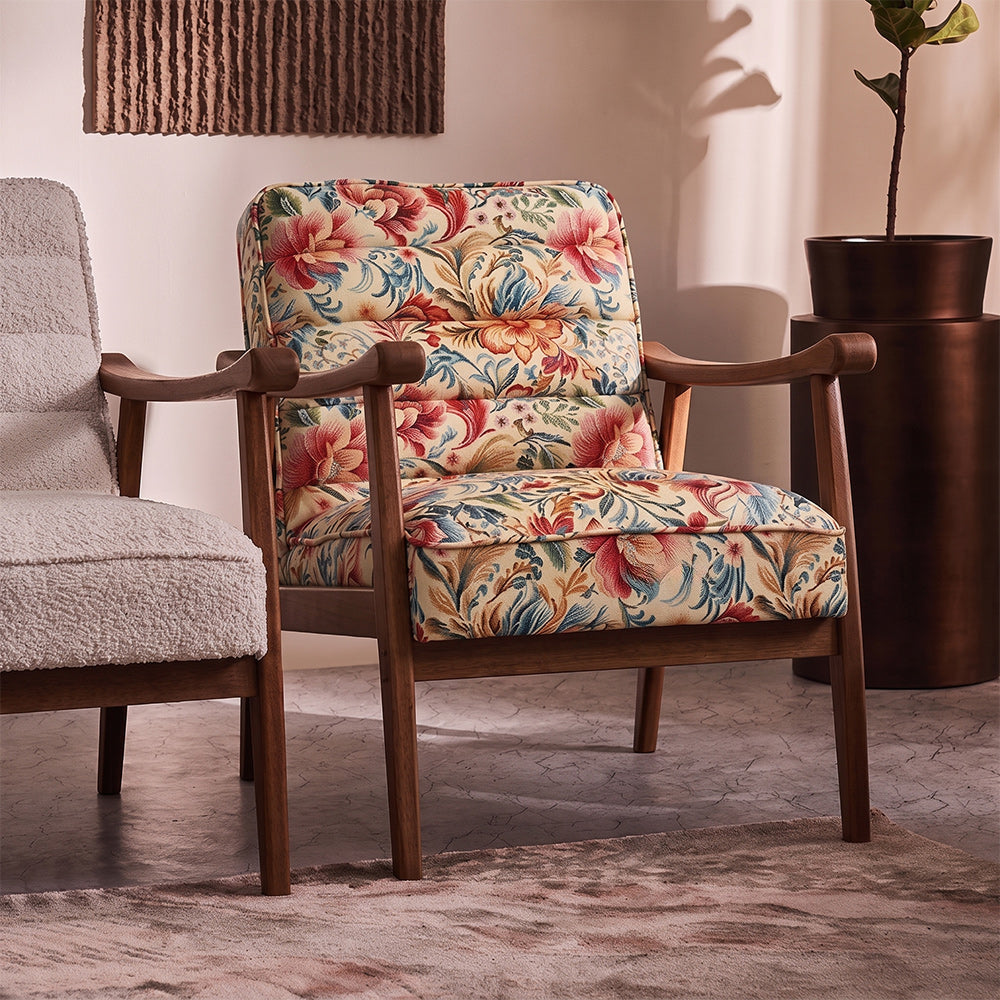 Bram Para Wood Arm Chair with Cotton Fabric