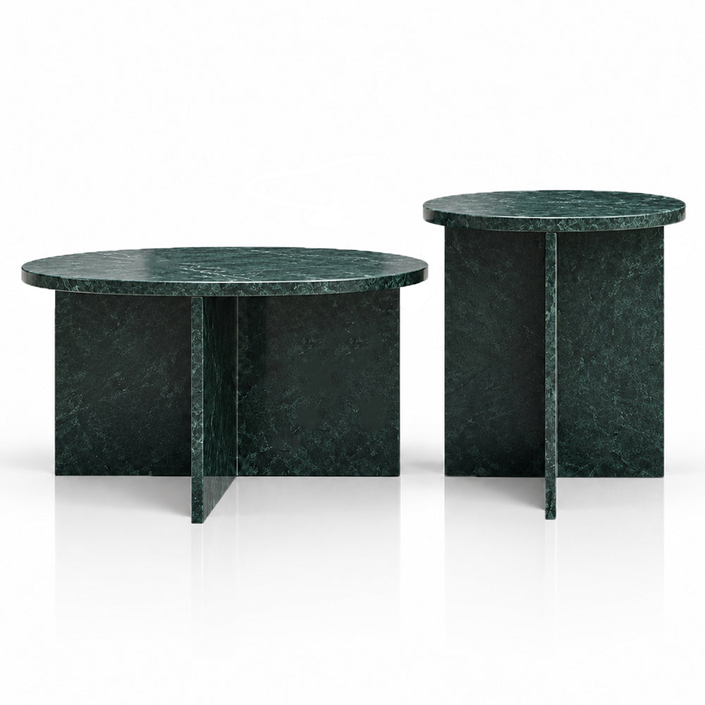 Veda Round Green Marble Coffee Table Set of 2