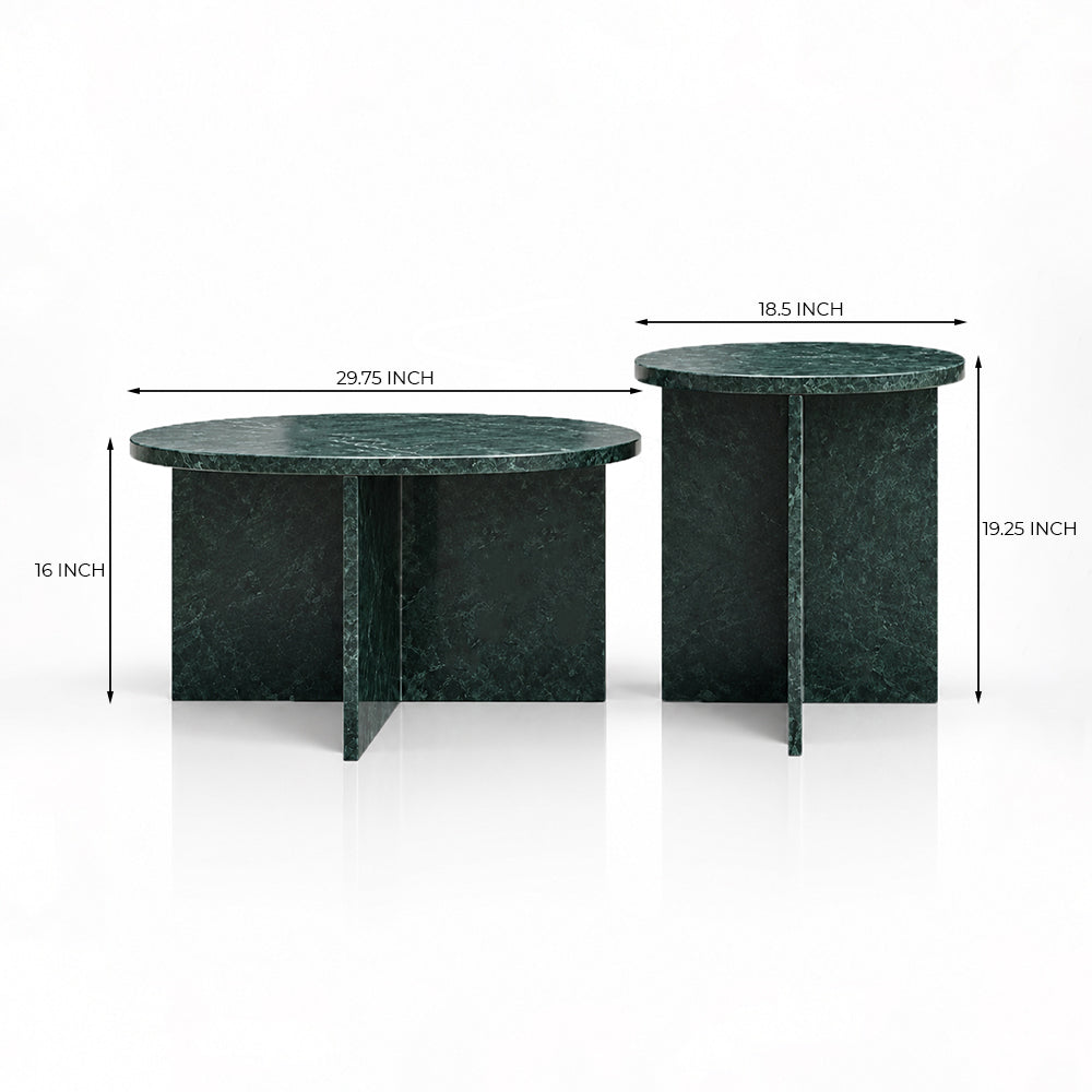 Veda Round Green Marble Coffee Table Set of 2