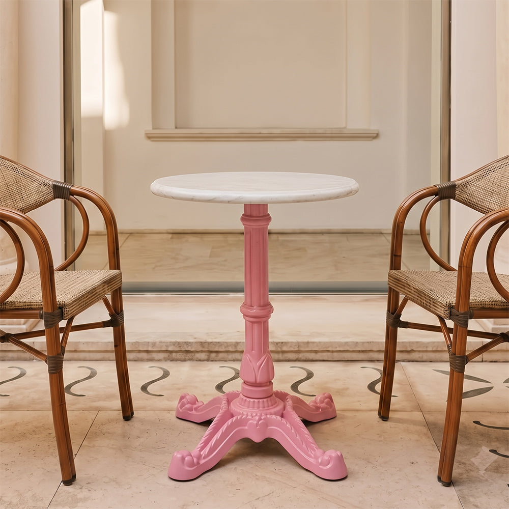 Glacier White Banswara Marble Restaurant Table with Metal Legs - Small