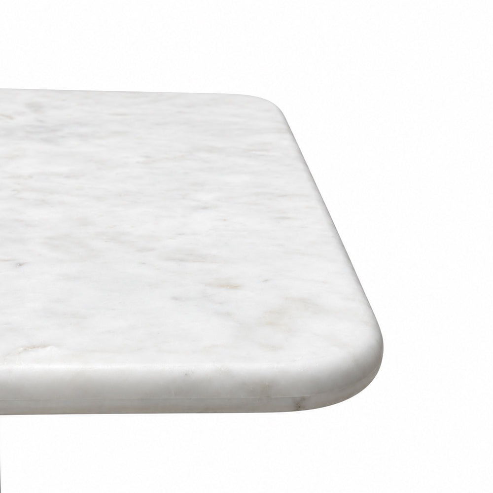 Seabrook White Banswara Marble Restaurant Table with Metal Legs - Small