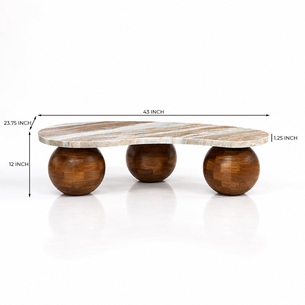 Wren Sawar Marble Coffee Table with Wooden Legs