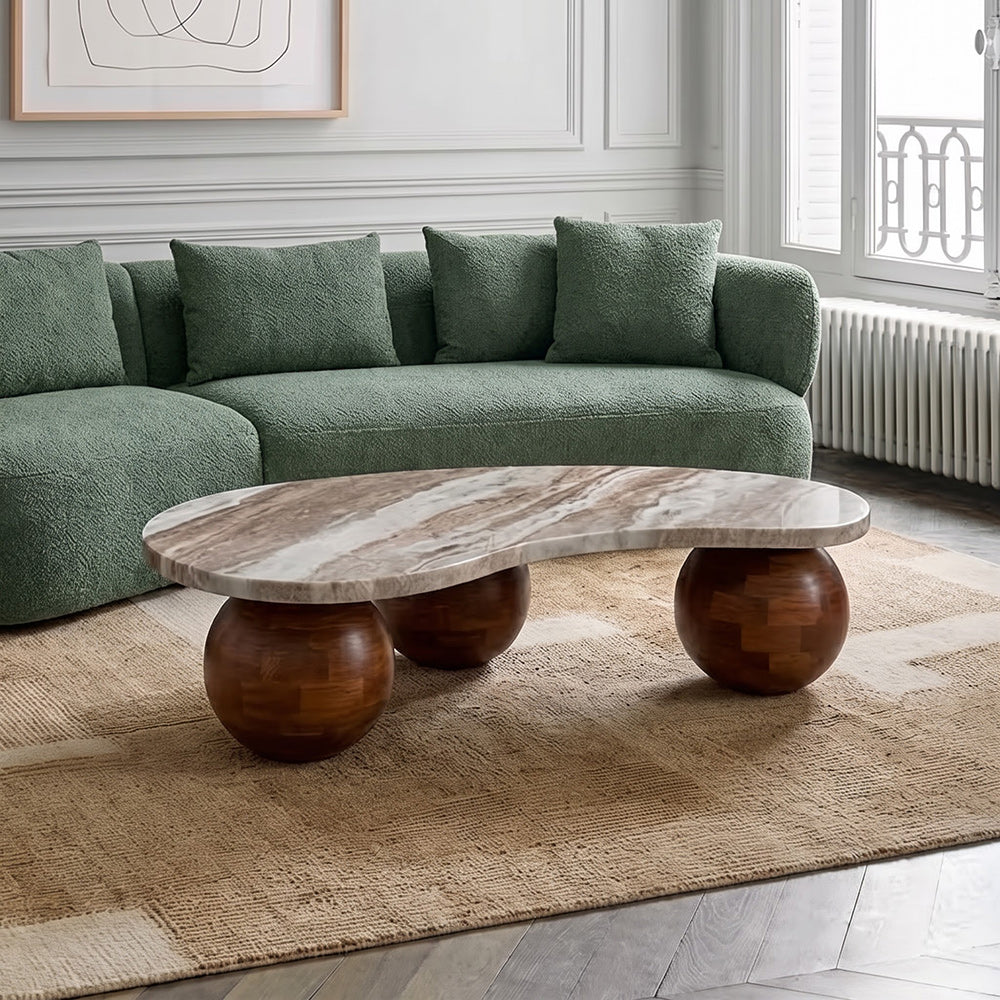 Wren Sawar Marble Coffee Table with Wooden Legs