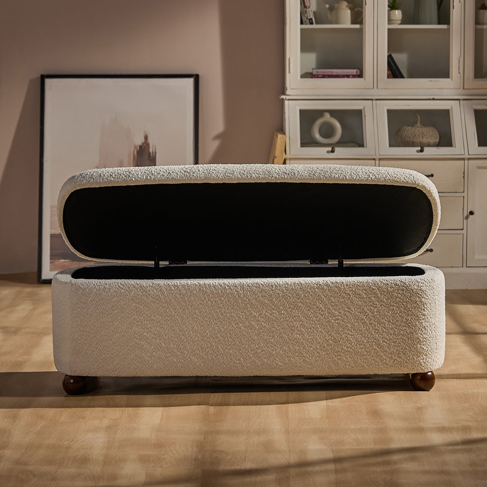 Mavis Boucle Bench with Wood - White