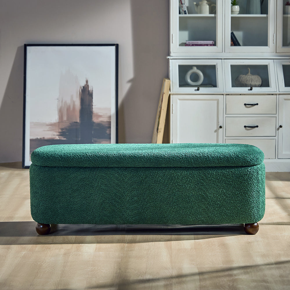 Mavis Boucle Bench with Wood - Green