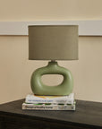 Astral Noir Fabric Shade Ceramic Table Lamp - Shallot Green
