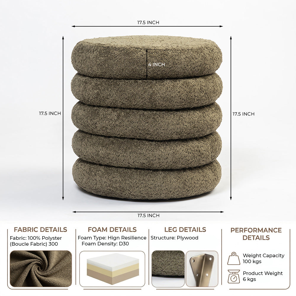 Elves Boucle Plywood Pouf - Green