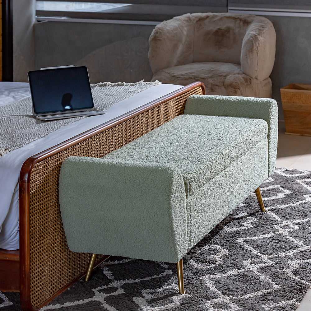Barcarolle Boucle Fabric Bench - Emerald Green