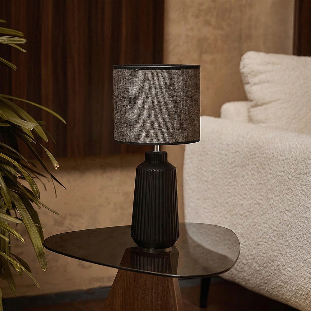 Obsedian Silk Ceramic Fabric Shade Table Lamp - Black