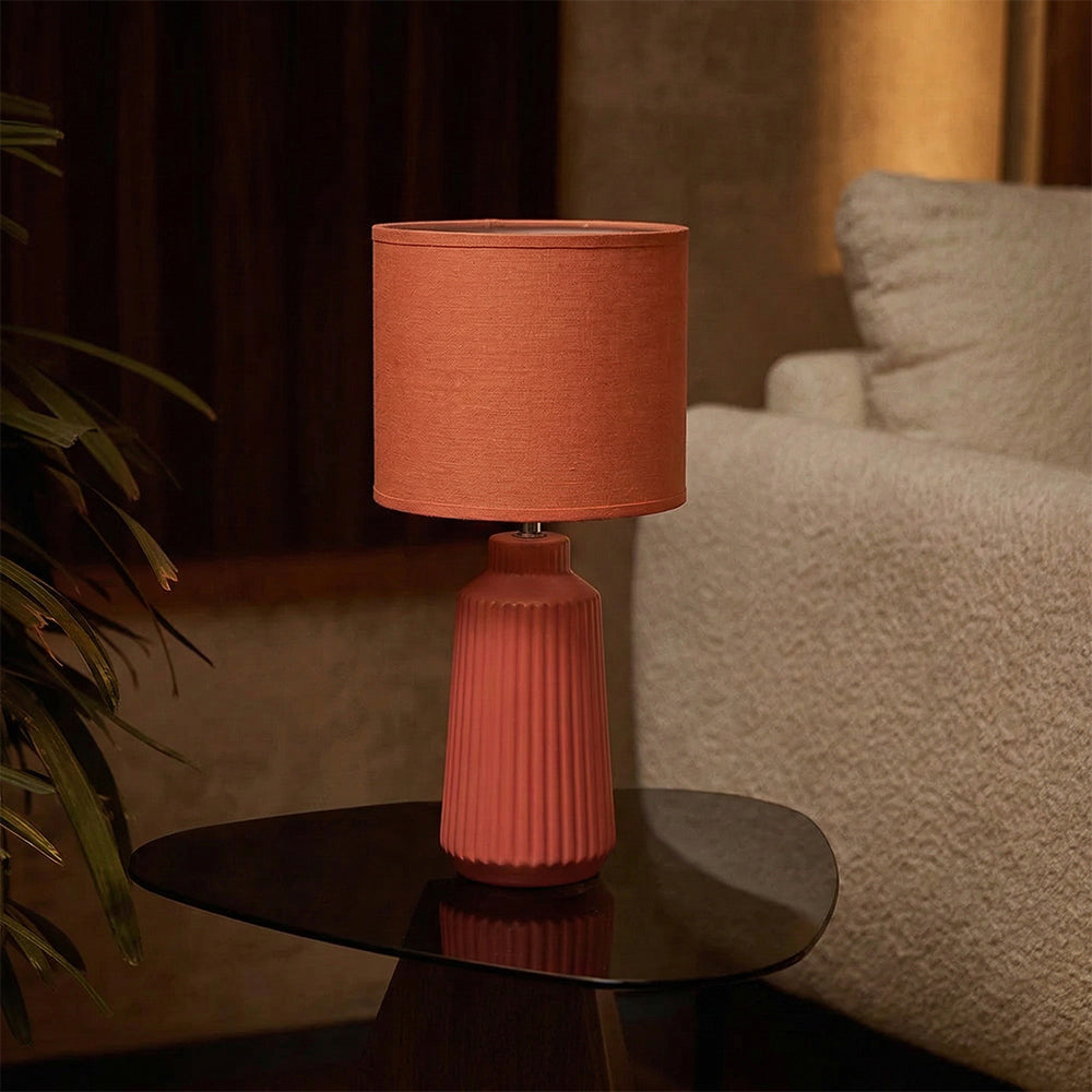 Obsedian Silk Ceramic Fabric Shade Table Lamp - Orange