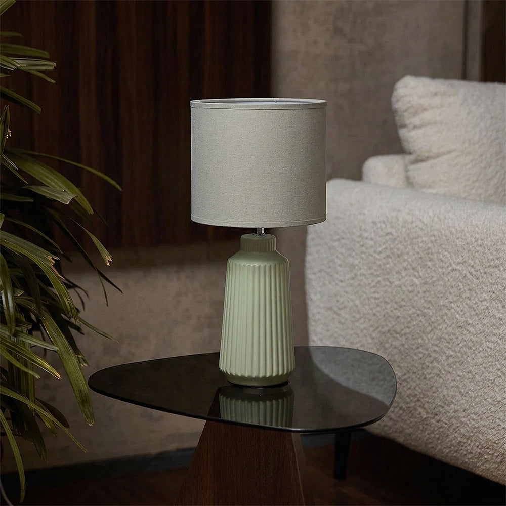 Obsedian Silk Ceramic Fabric Shade Table Lamp - Shallot Green