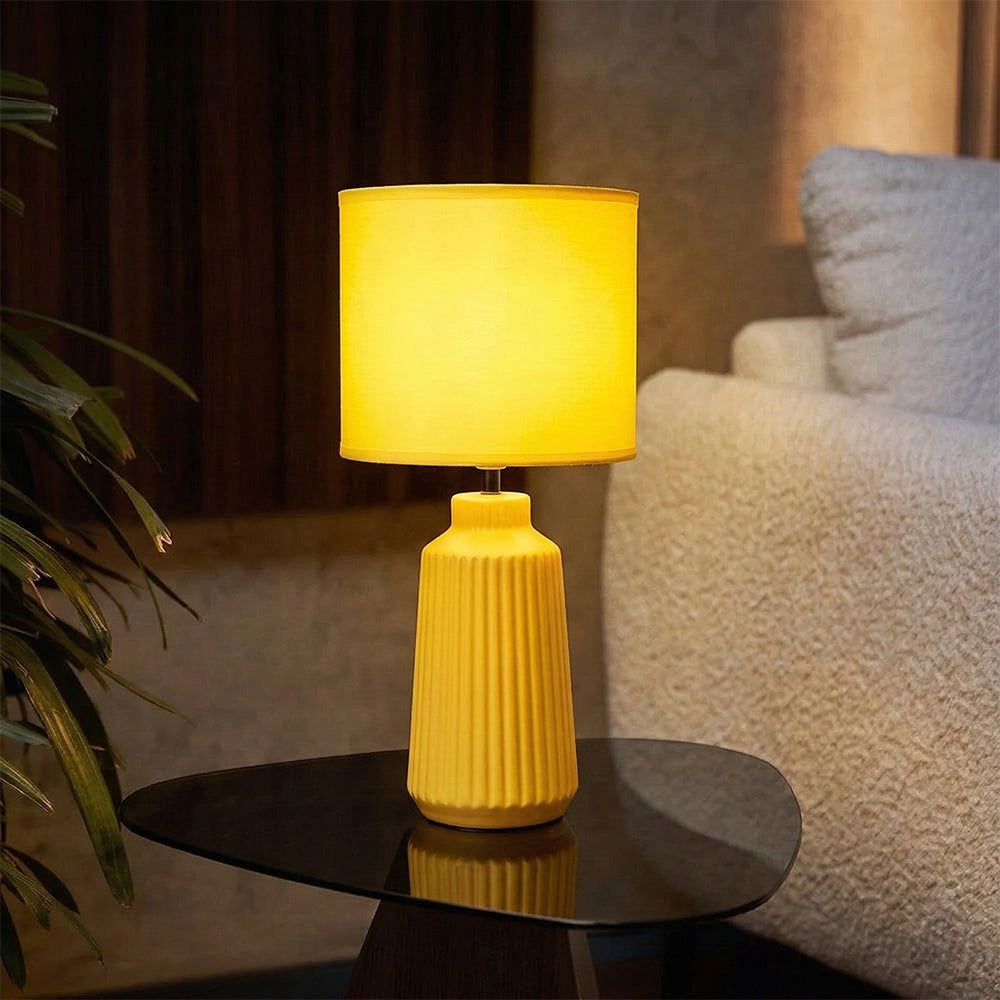 Obsedian Silk Ceramic Fabric Shade Table Lamp - Yellow