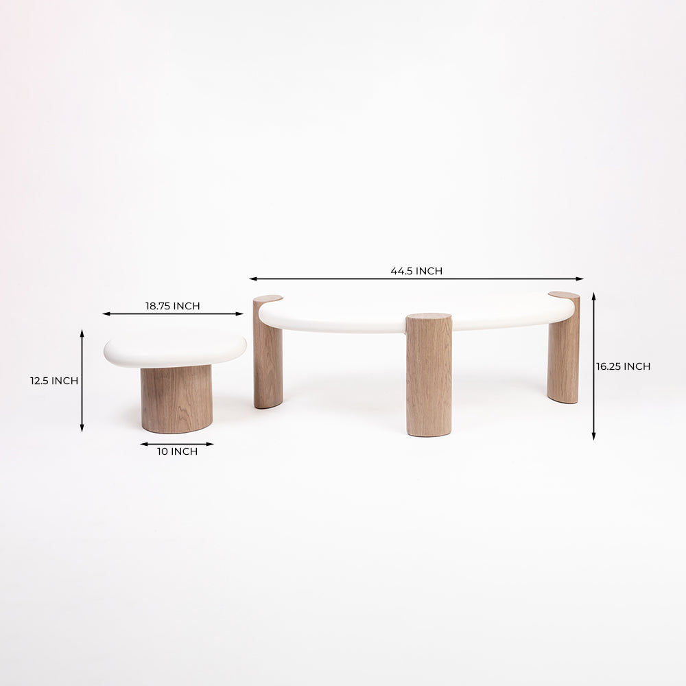 Terravon White Coffee Table with Wooden Base Set of 2
