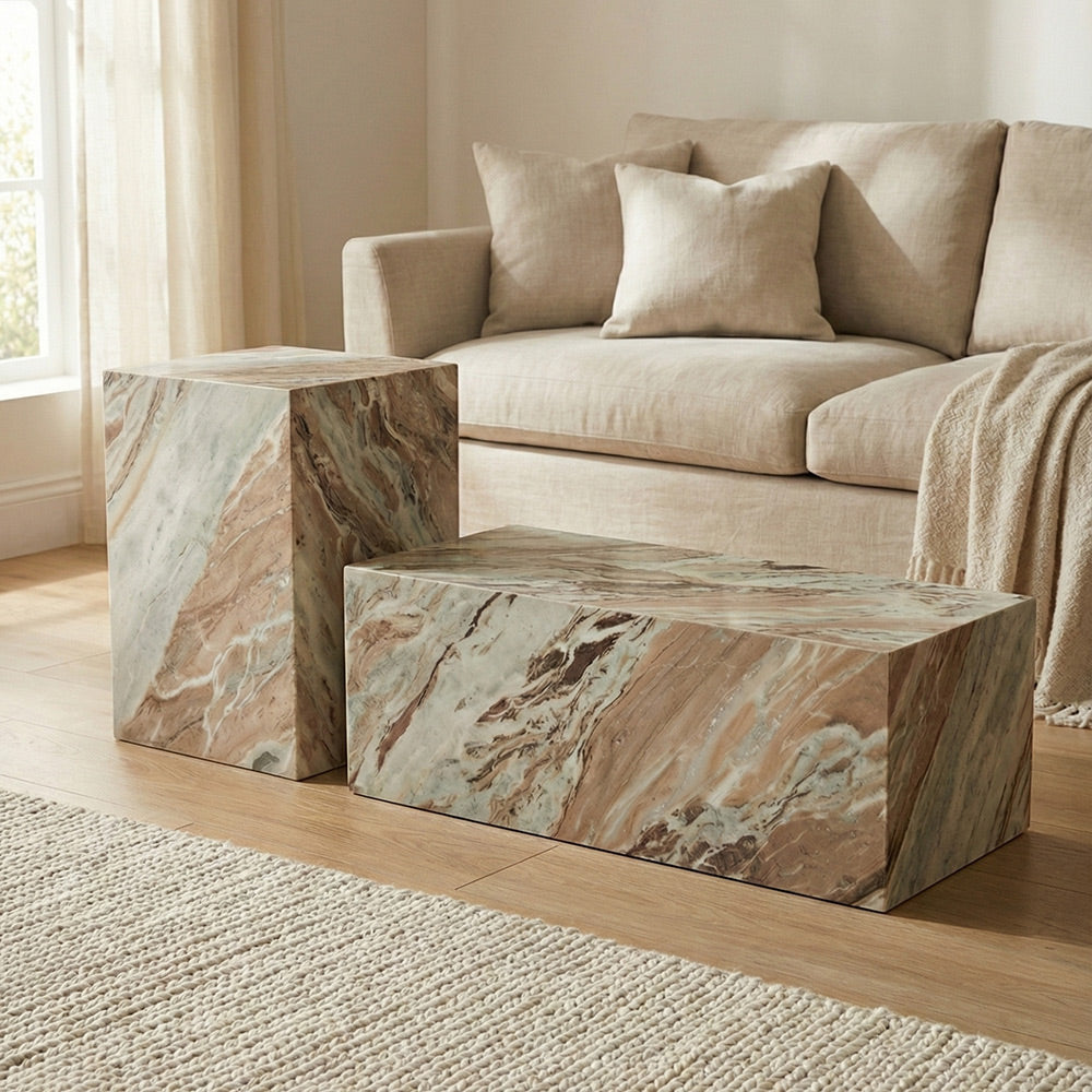 Butterscotch Indian Marble Coffee Table Set of 2