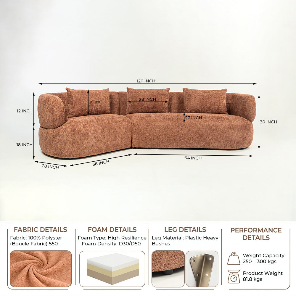 Breeze Boucle 5 Seater Sofa - Rose Brown