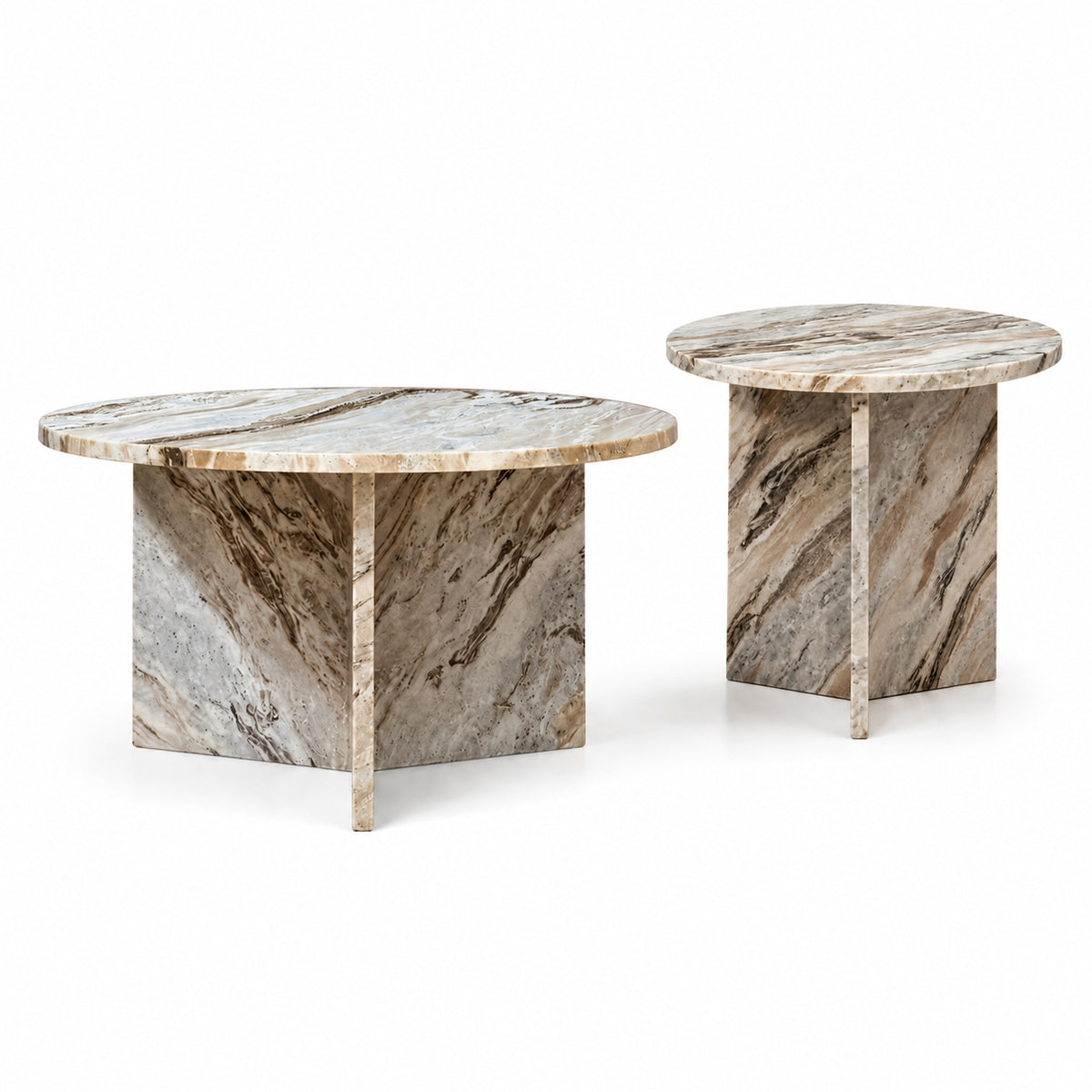Marble Drift Butterscotch Round Coffee Table Set of 2