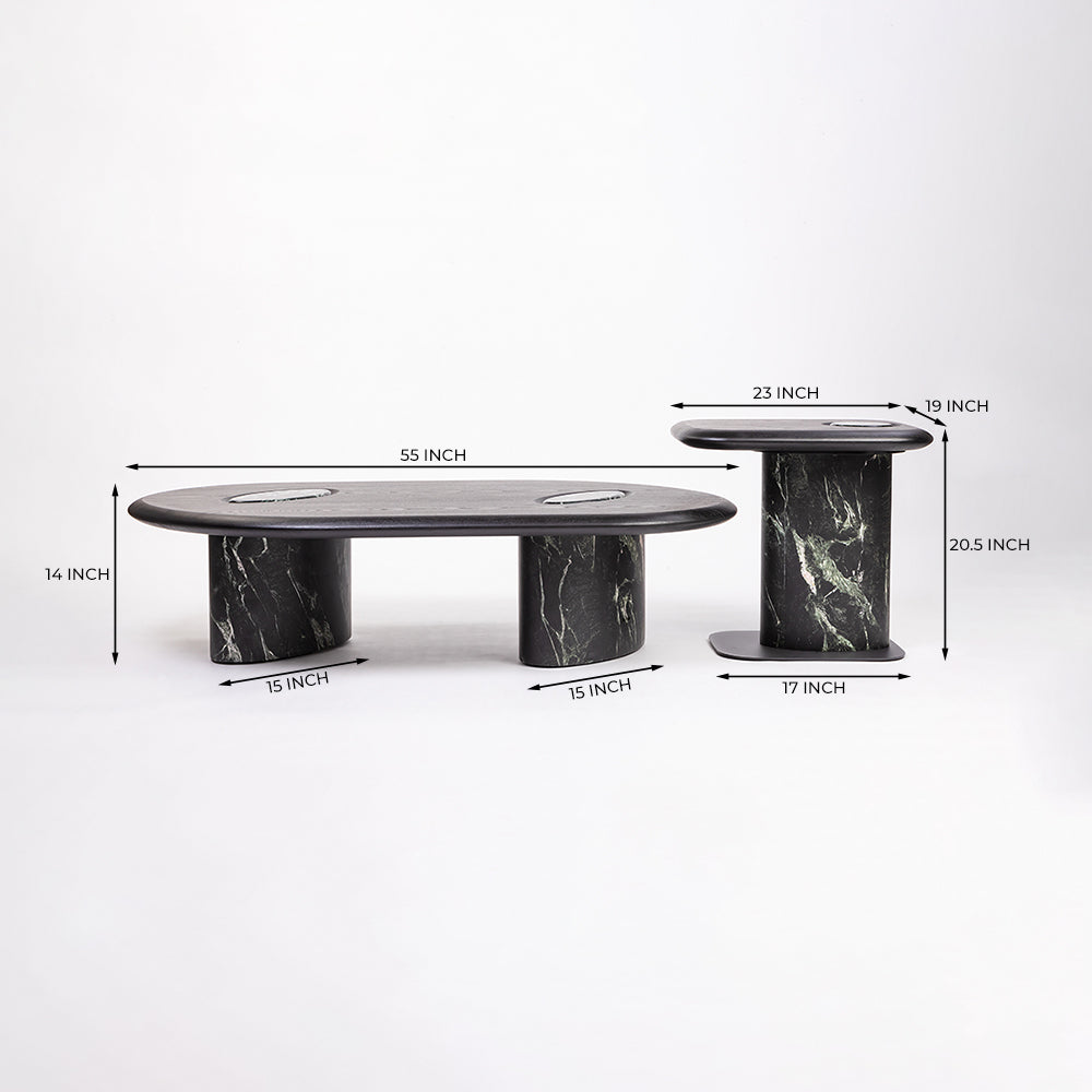MDF Black Coffee Table with Wooden Base Set of 2