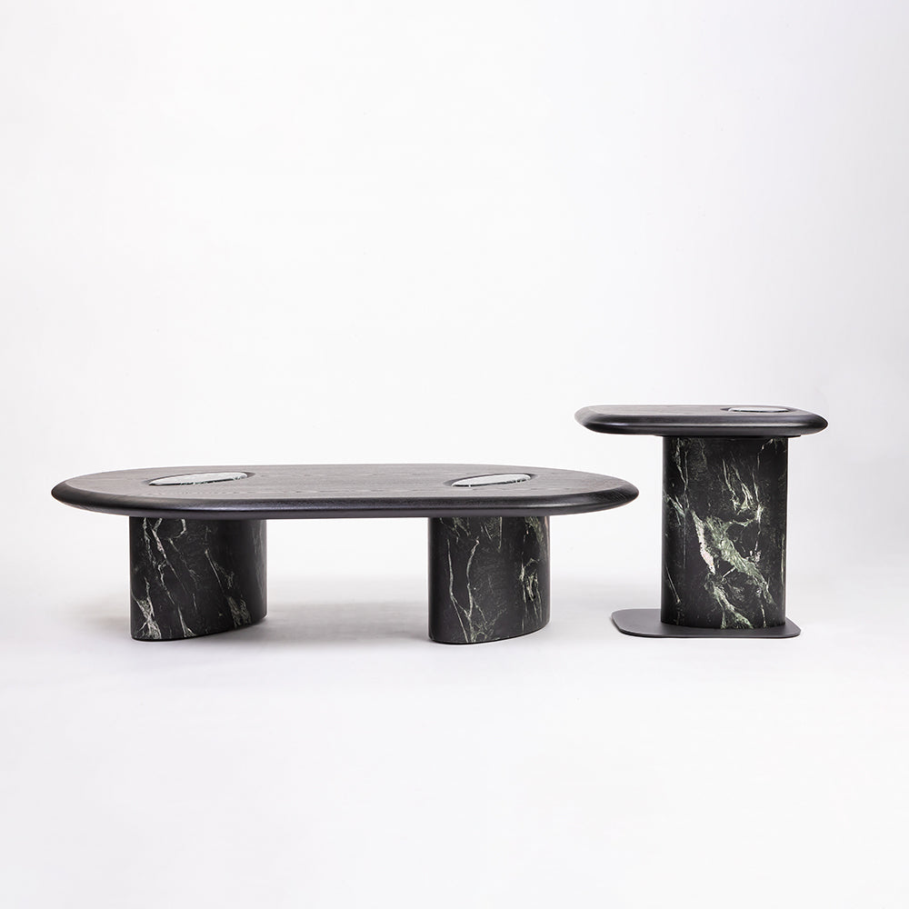 MDF Black Coffee Table with Wooden Base Set of 2