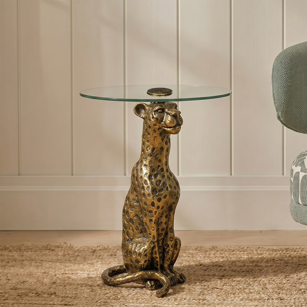 Birdy Panther Side Table with Glass