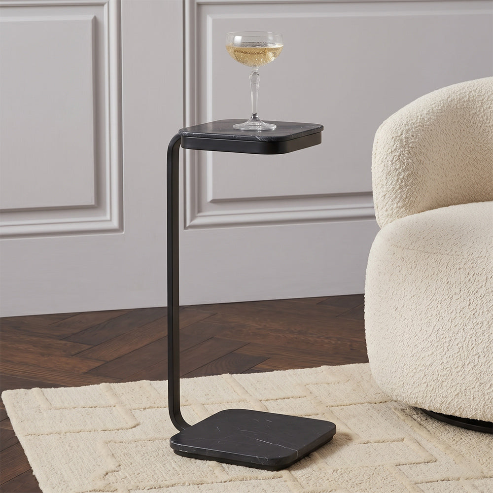 Novo C-Shaped Dark Emperador Marble Table with Metal