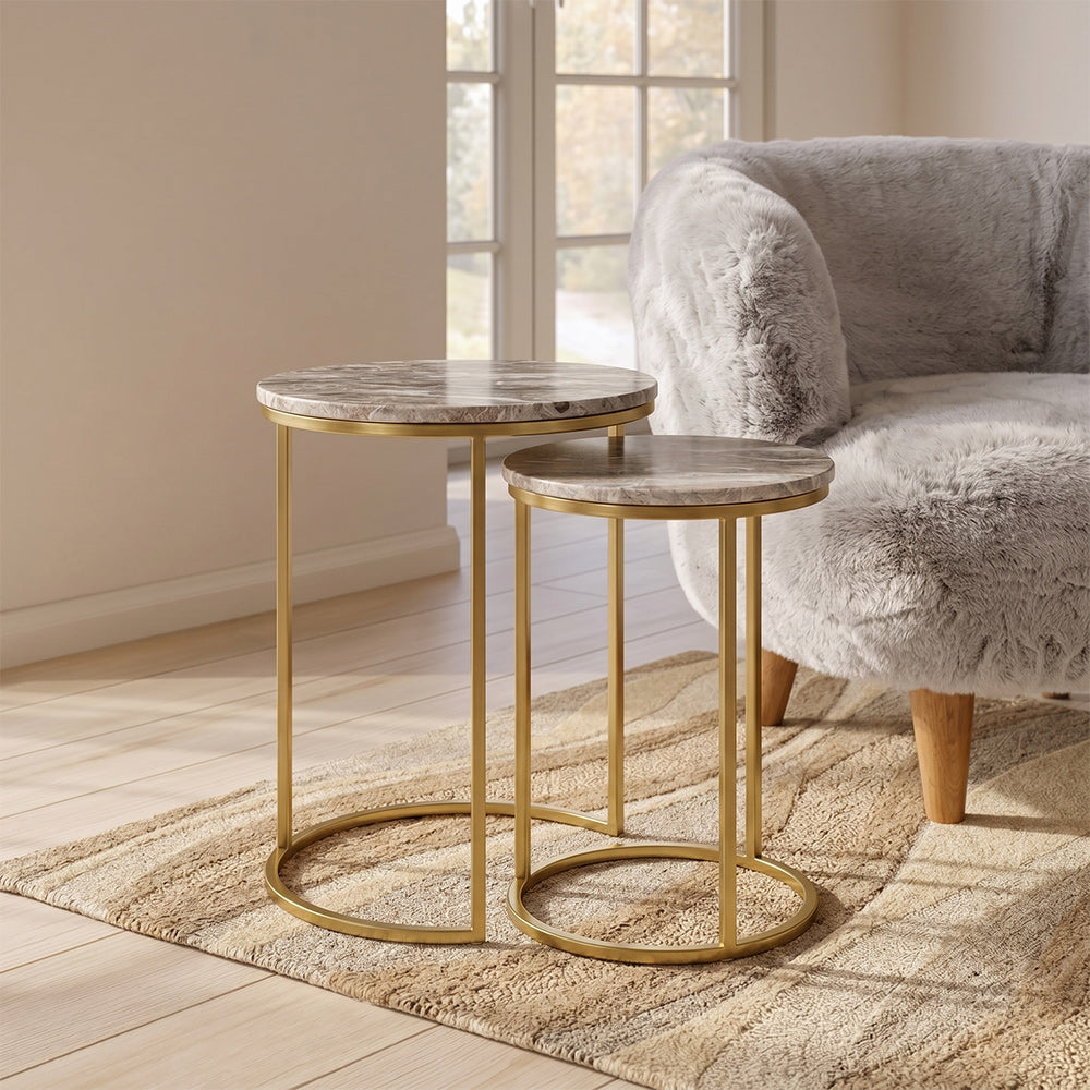 Kali Metal Side Table with Marble Set of 2