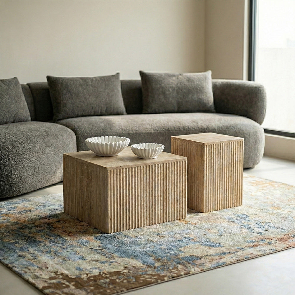 Malo Travertine Marble Square Coffee Table Set of 2