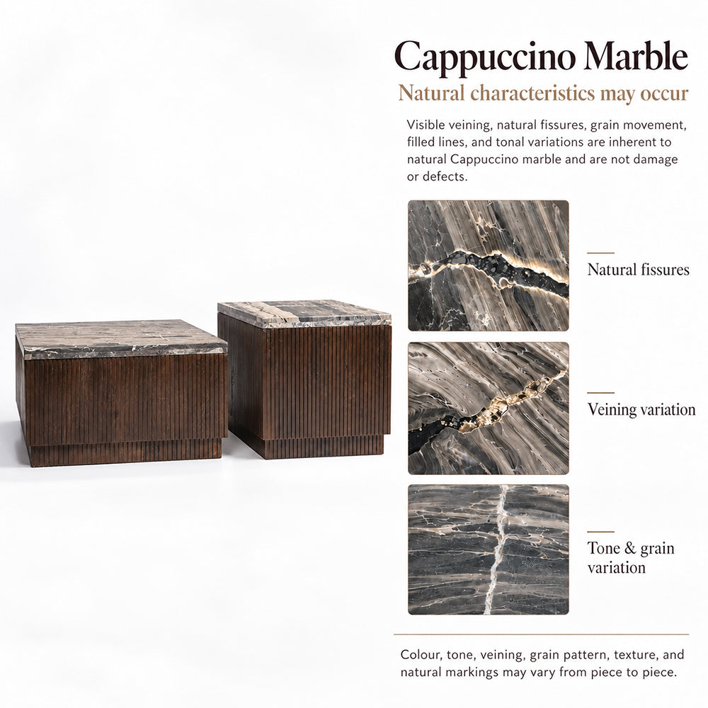Knox Dark Grey Square Marble Coffee Table With Wood - Set of 2
