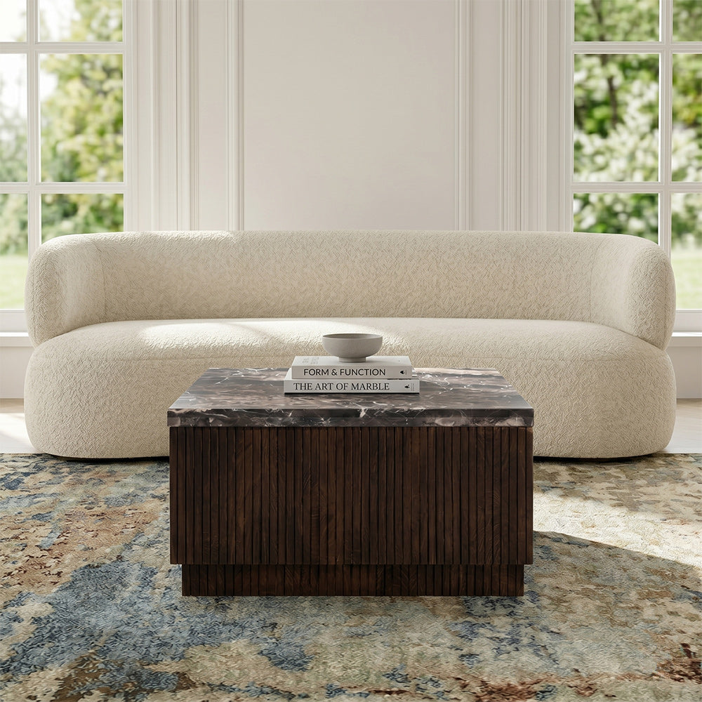 Knox Cappuccino Marble Square Coffee Table with Wood Base - Large