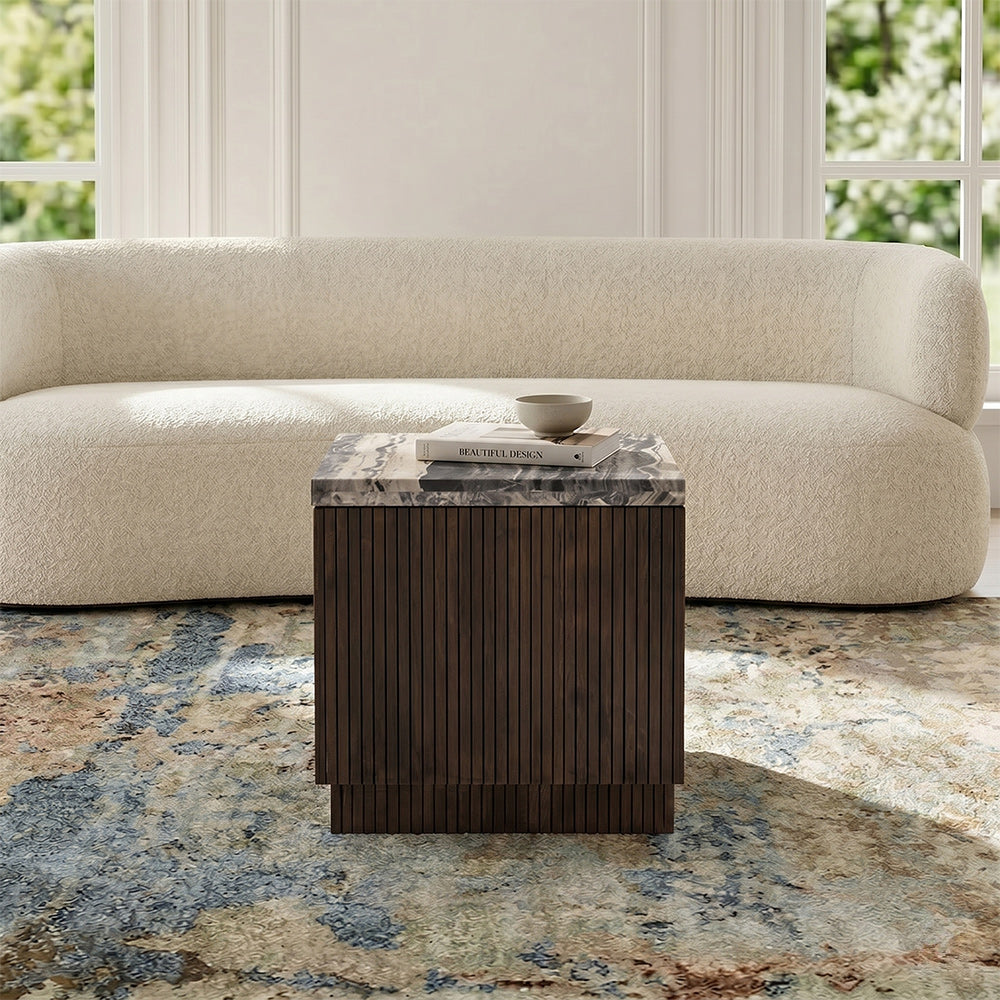 Knox Cappuccino Marble Square Coffee Table with Wood Base - Small