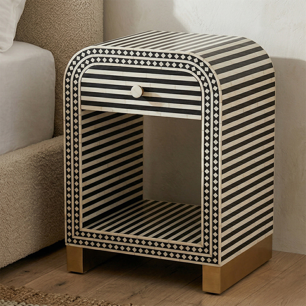 Petal Bone Inlay Bed Side Table