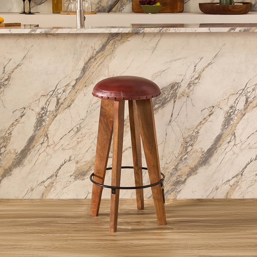 Wooden Figaro Leather Bar Stool Chair