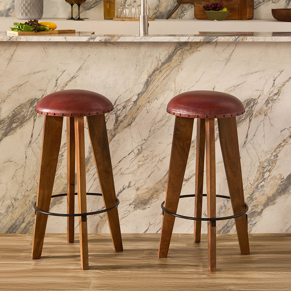 Wooden Figaro Leather Bar Stool Chair