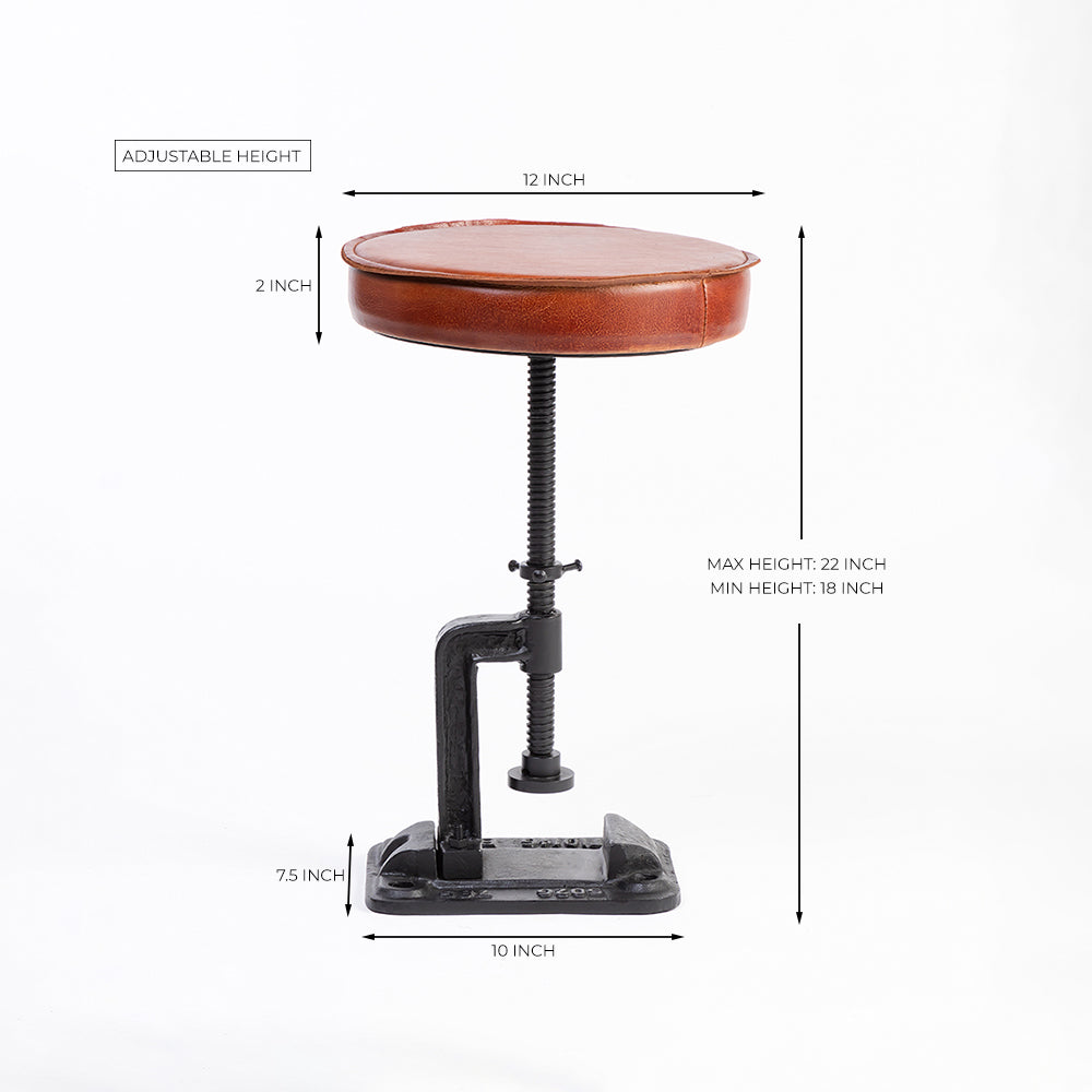 Masque Leather Stool with Iron